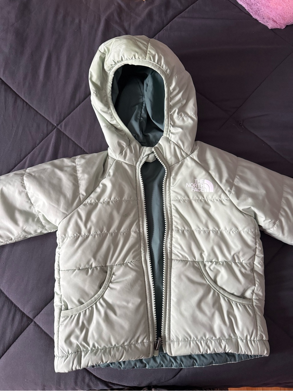 The North Face Kids Hooded Puffer Jacket in Light Sage